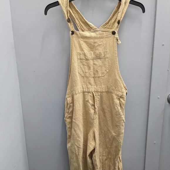 GANESH HIMAL BRILLIANT STRANGER Crinkle Cotton Tan Overalls Small Hippie - Picture 4 of 12